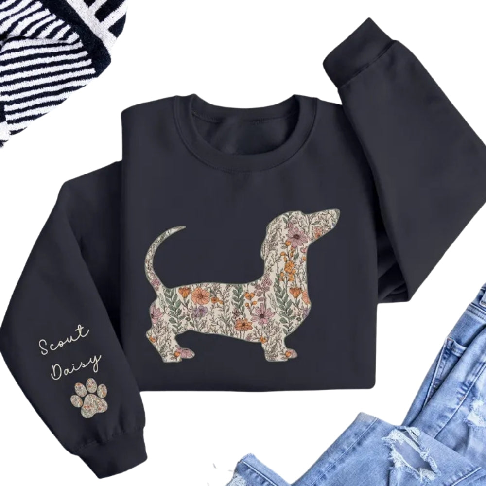 Custom Dachshund Floral Sweatshirt With Name, Custom Dachshund Mom Sweatshirt 2D0996