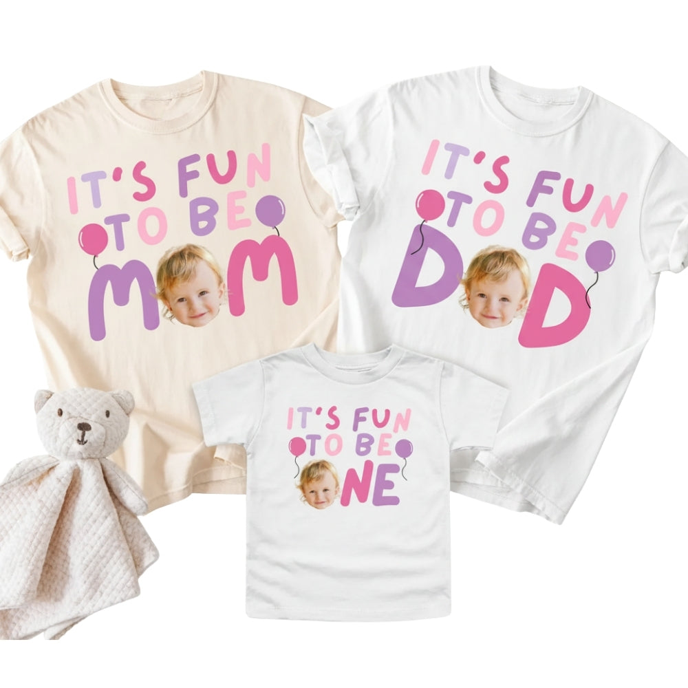 It's Fun To Be One Custom Kid Face Matching 1st Birthday Family T Shirts, Custom Photo First Birthday Shirts For Family ET0247