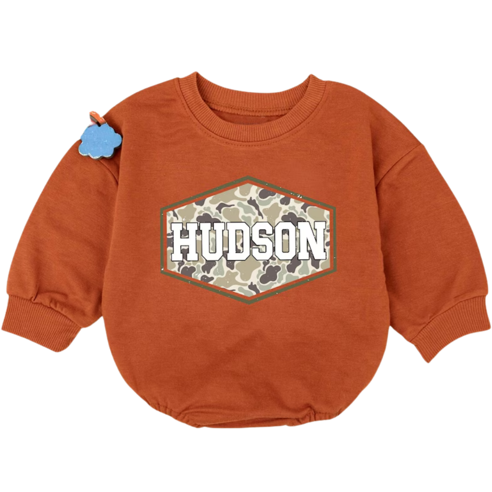 Custom Camo Name Baby Romper Sweater, Custom Baby's Camo Romper Sweatshirt BB0237