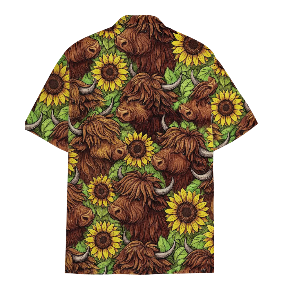 Highland Cow Sunflower Hawaiian Shirts For Men Women, Floral Highland Cow Hawaiian Shirts HE0232