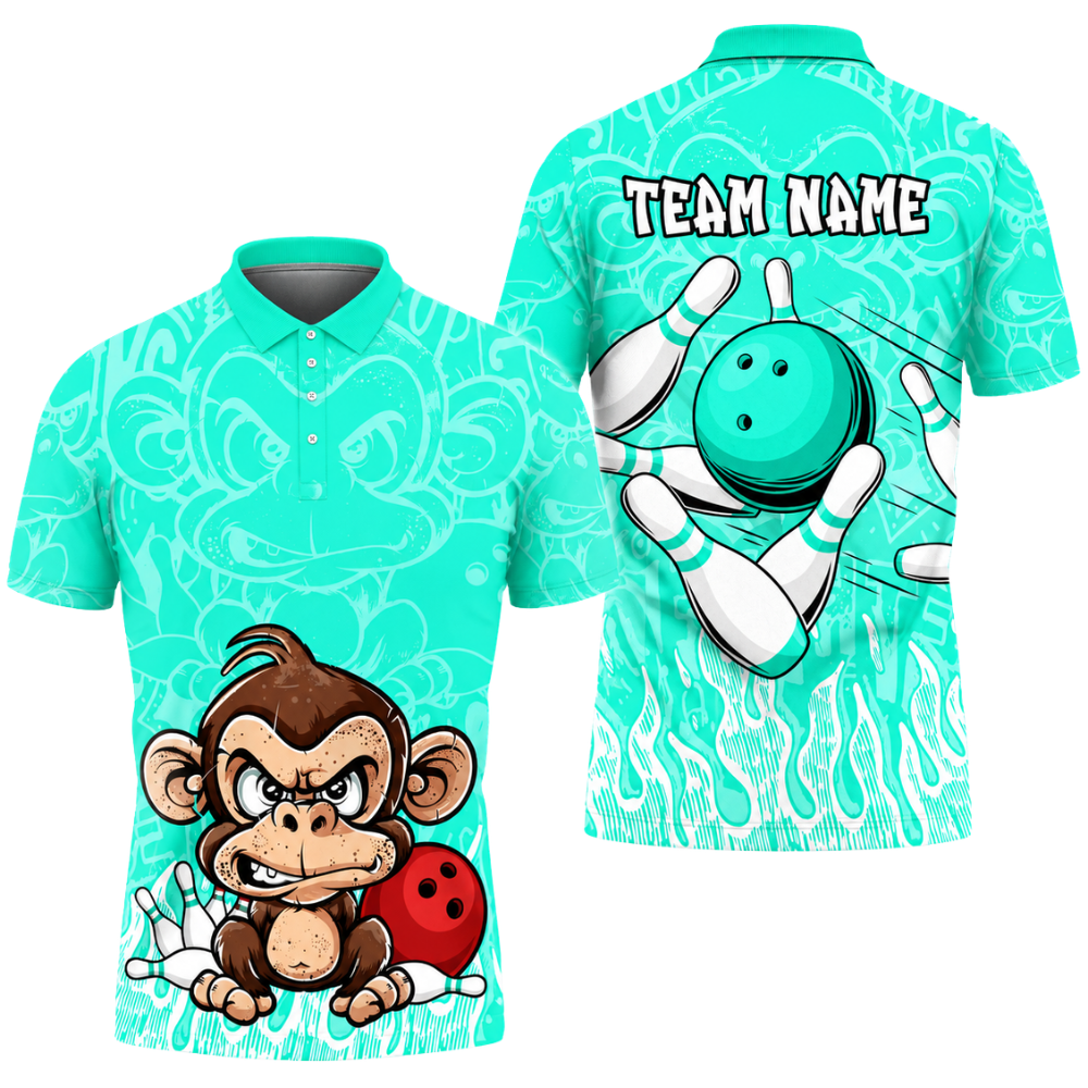 Custom Angry Monkey Bowling Polo Shirt Mens, Custom Monkey Bowling Team Shirts BZ0459