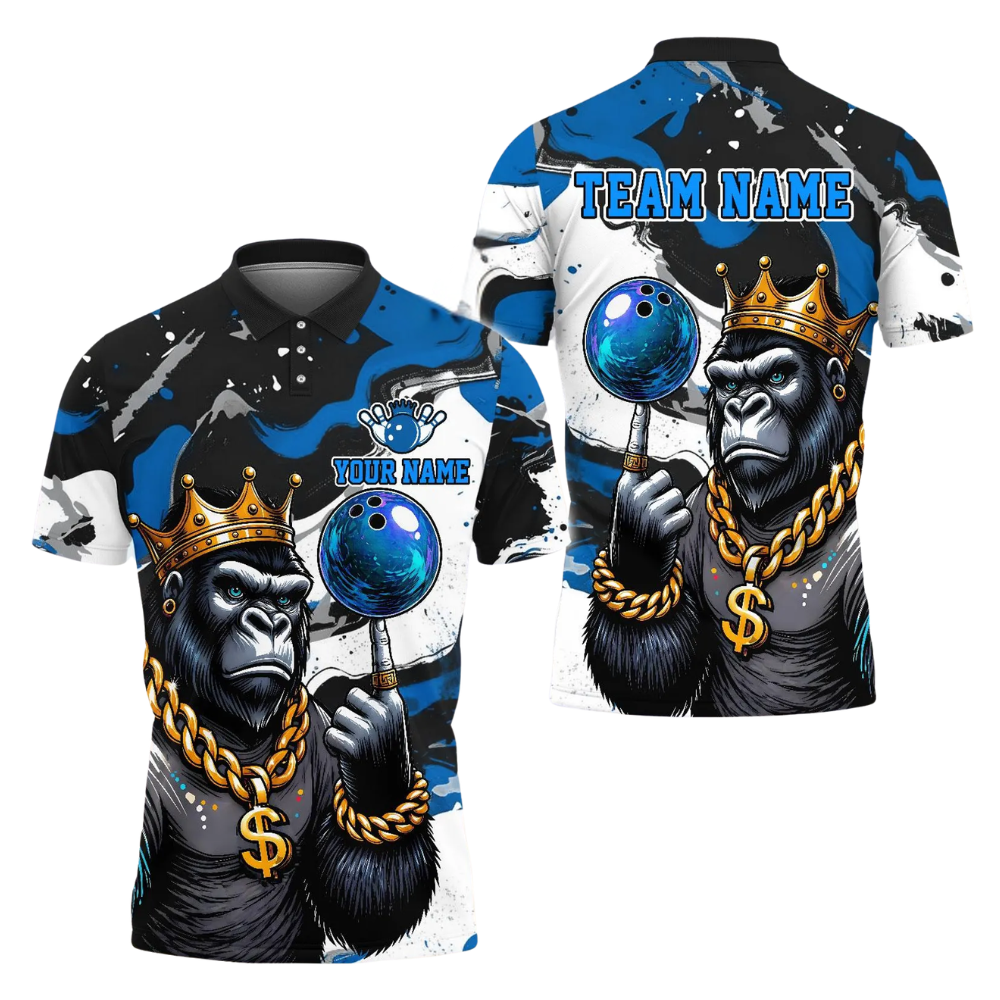 Custom King Gorilla Bowling Polo Shirt For Men, Custom Team Gorilla Bowling Shirts BE0186