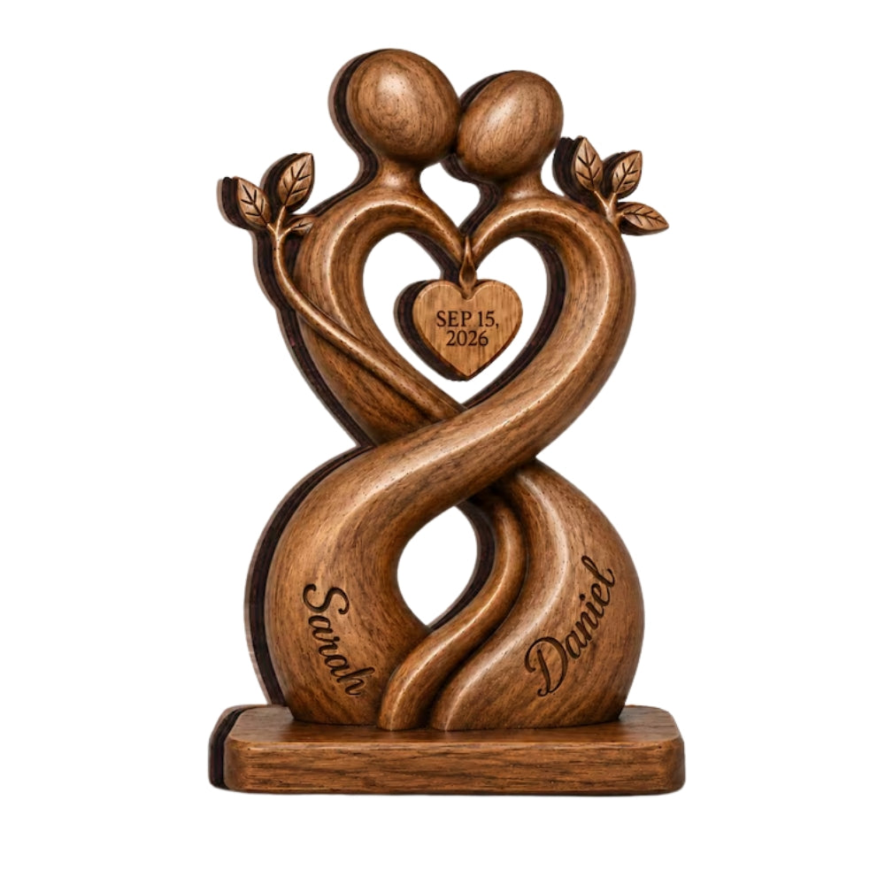 Custom Couple Heart Layer Wooden Plaque, Personalized Wedding Keepsake Wooden Block WD0960