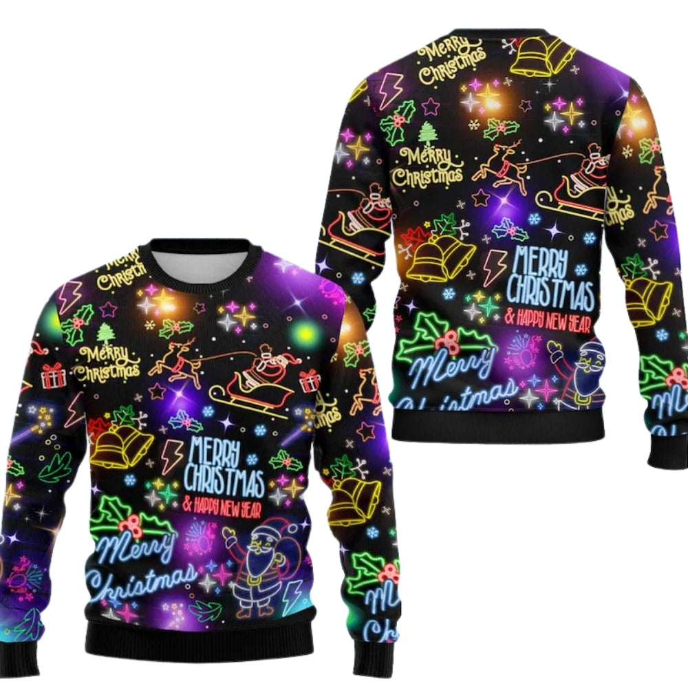 Merry Christmas Neon 3D Sweatshirt For Men Women, Christmas Neon Sweater 2D1080