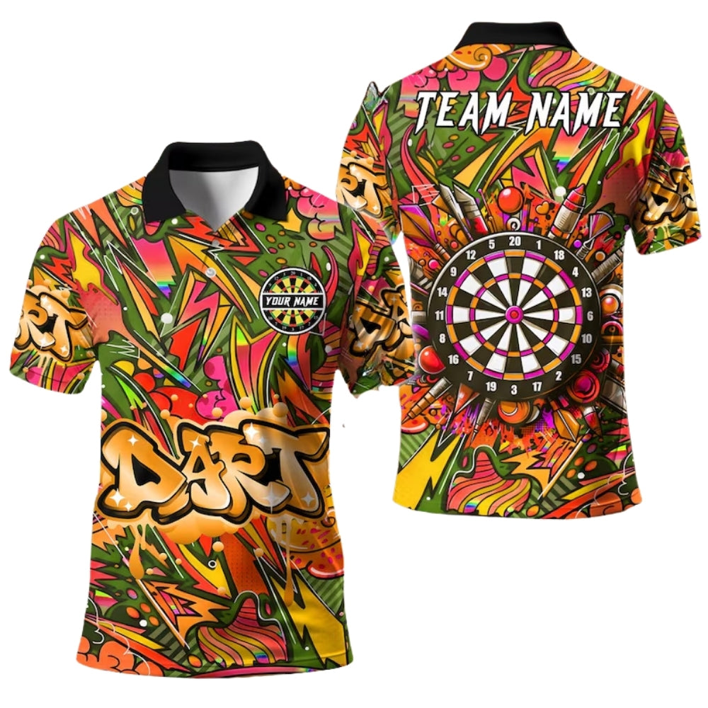 Custom Blue Graffiti Darts Team Polo Shirt For Mens, Custom Graffiti Darts Shirts DE0030