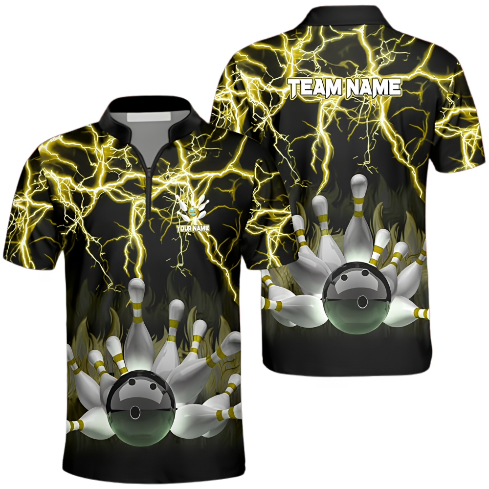 Custom Cyan Thunder Lightning Bowling Jersey Mens, Custom Team Thunder Bowling Shirts BZ0571