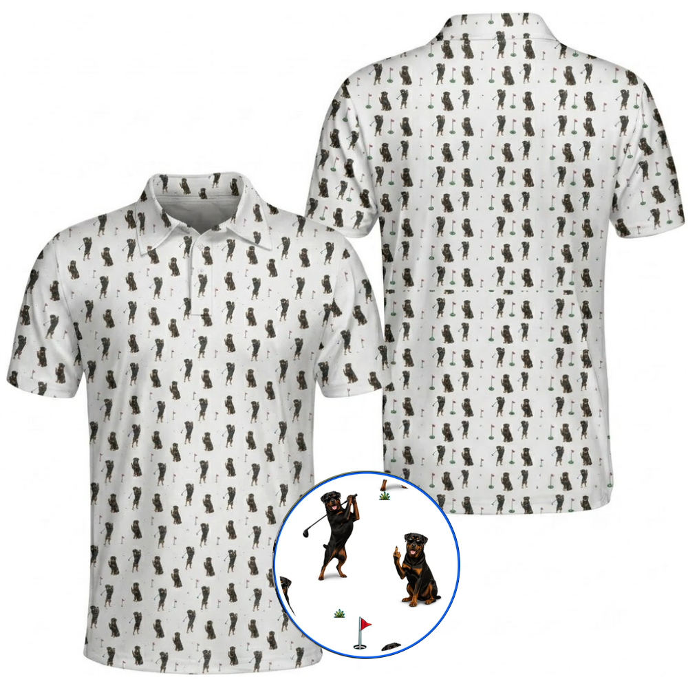 Rottweiler Dog Funny Golf Mens Polo Shirt, Rottweiler Golf Shirts GZ0378