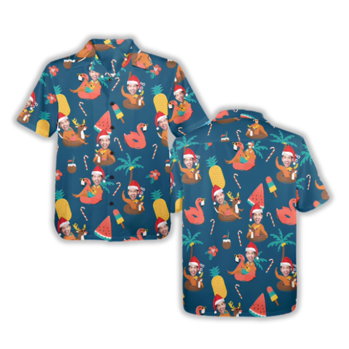 Custom Funny Face Beach Christmas Hawaiian Shirt, Custom Christmas Tropical Hawaiian Shirt HE0835