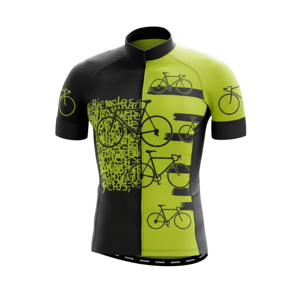 Bicycle Pattern Black And Lime Cycling Short Sleeve Jersey For Men, Bicycle Pattern Cycling Jerseys CG0704
