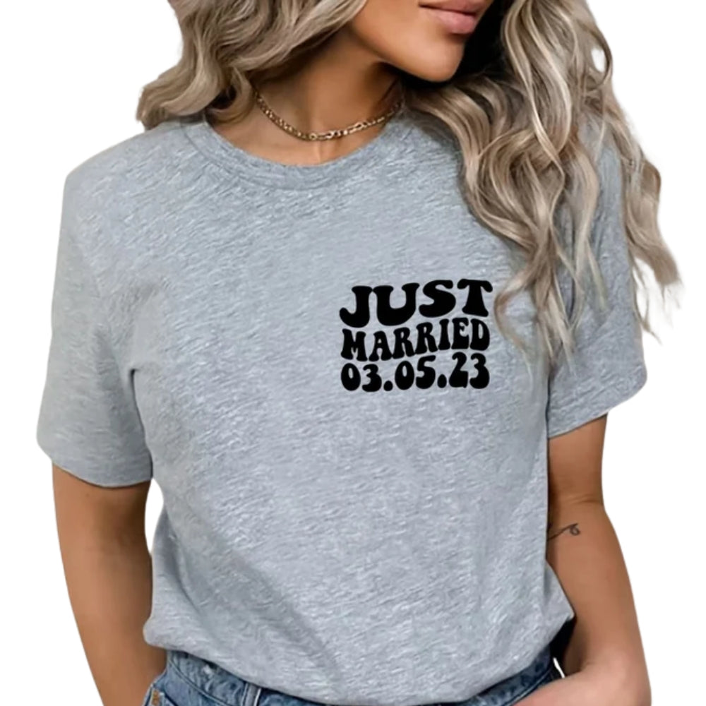 Just Married Personalized Bride And Groom Matching T Shirts, Custom Wedding Date Matching Couple Shirts ET0814