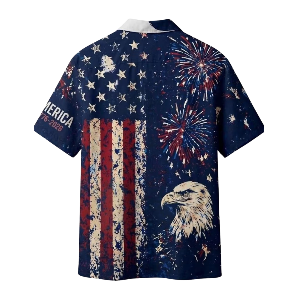 American Flag Eagle Firework Hawaiian Shirt For Men, Patriotic Hawaiian Shirt For Independence Day HE0383
