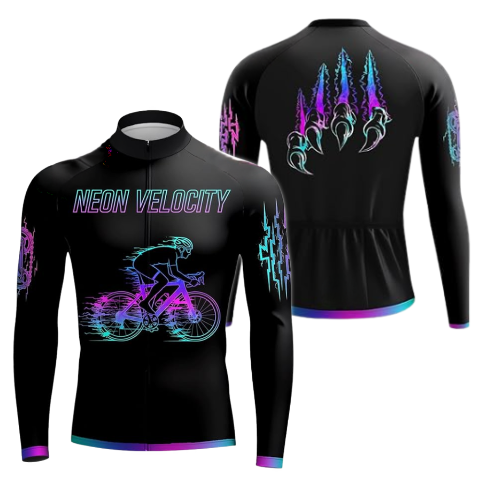 Neon Velocity Men's Black Long Sleeve Cycling Jersey, Cycling Jerseys For Mens CZ0042