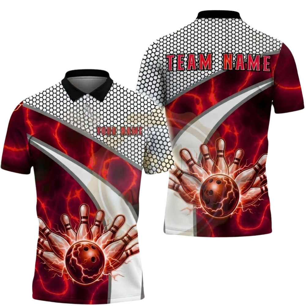 Custom Purple Thunder Lightning Bowling Polo Shirt For Men, Custom Bowling Team Shirts BZ0559