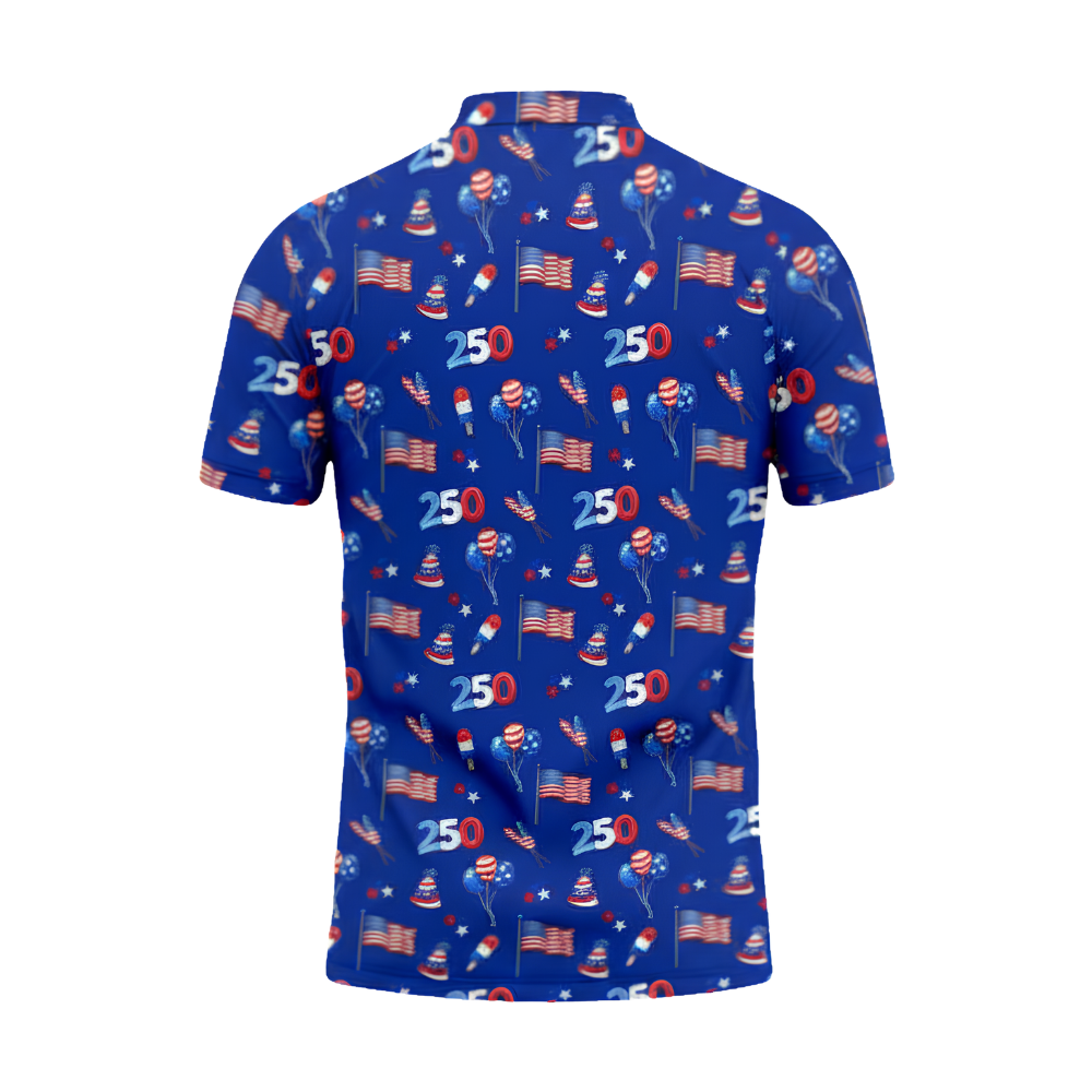 American Flag 250th Anniversary Pattern Blue Golf Men Polo Shirt, 4th Of July Golf Shirts GZ0281