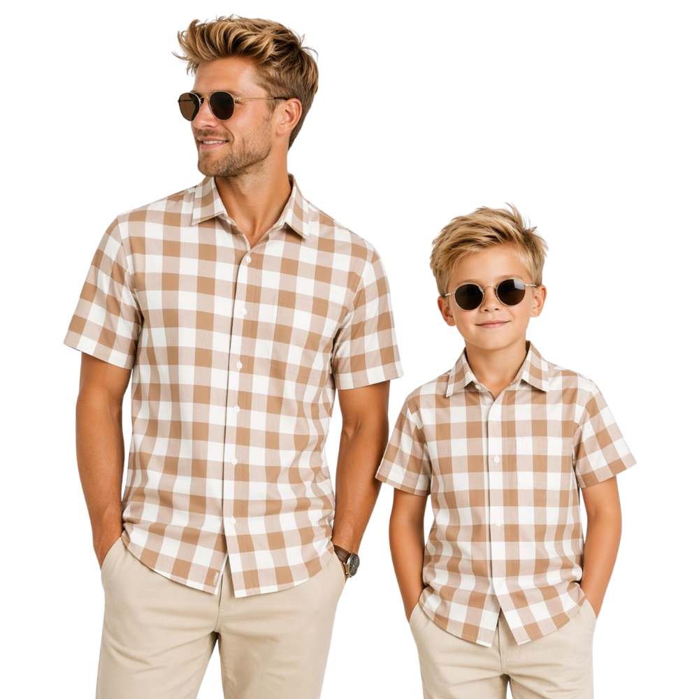 Checkered Father And Child Matching Hawaiian Shirt, Checker Hawaiian Shirts For Family ET1099