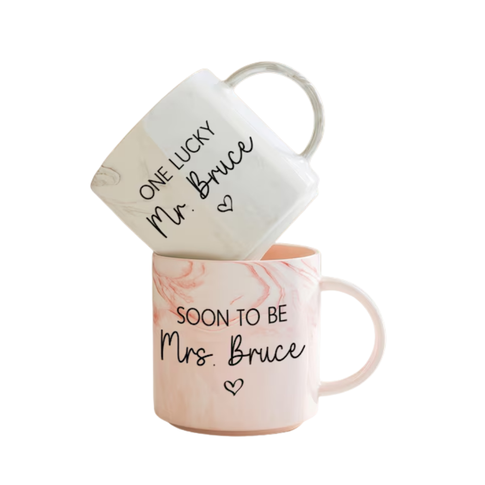 On Lucky Mr Soon To Be Mrs Custom Enaged Marble Mug For Couple, Custom Engagement Wedding Mug WD0367