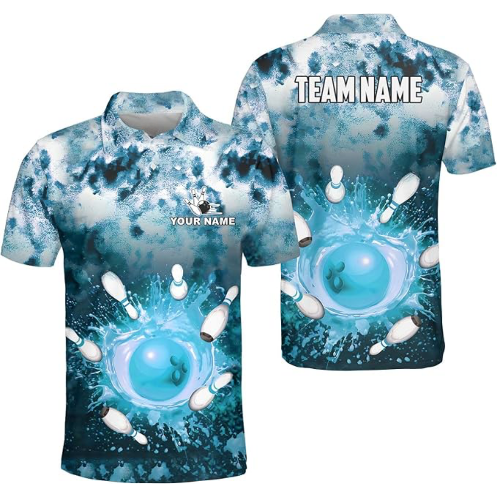 Custom Team Purple Splash Bowling Polo Shirt For Mens, Custom Bowling Shirt BZ0788
