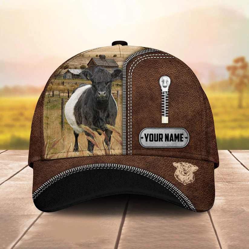 Belted Galloway Leather Zip Pattern Customized Name Cap CA0207