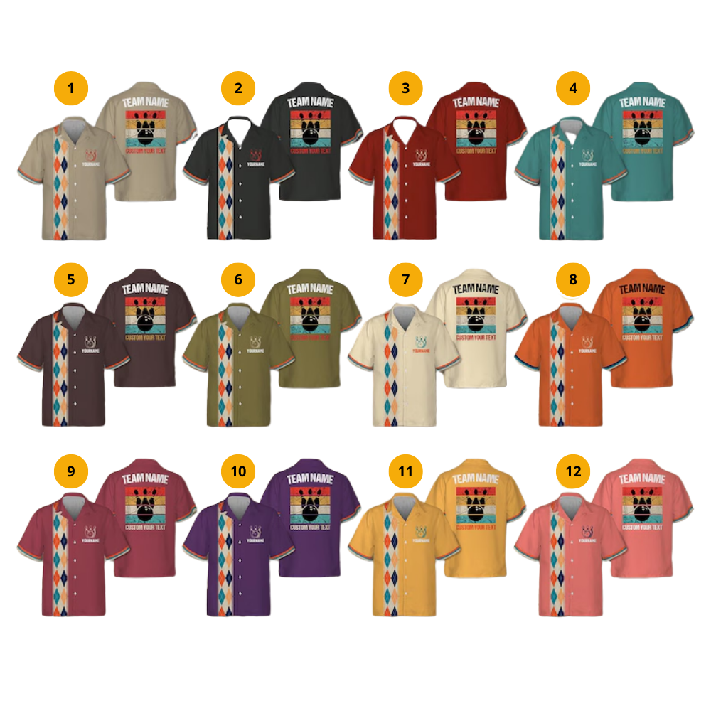 Custom Retro Orange Bowling Hawaiian Shirt Men, Custom Team Retro Bowling Shirts BE0132