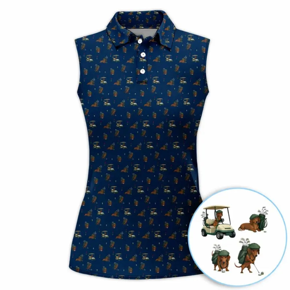 Wiener Dachshund Women's Sleeveless Golf Shirt, Dachshund Dog Golf Shirts For Ladies GE0295