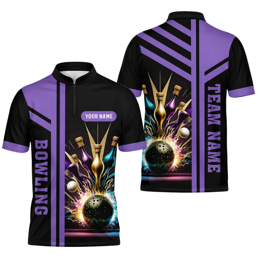 Custom Team Black Grey Bowling Jersey Mens, Custom Bowling Shirts BZ0455
