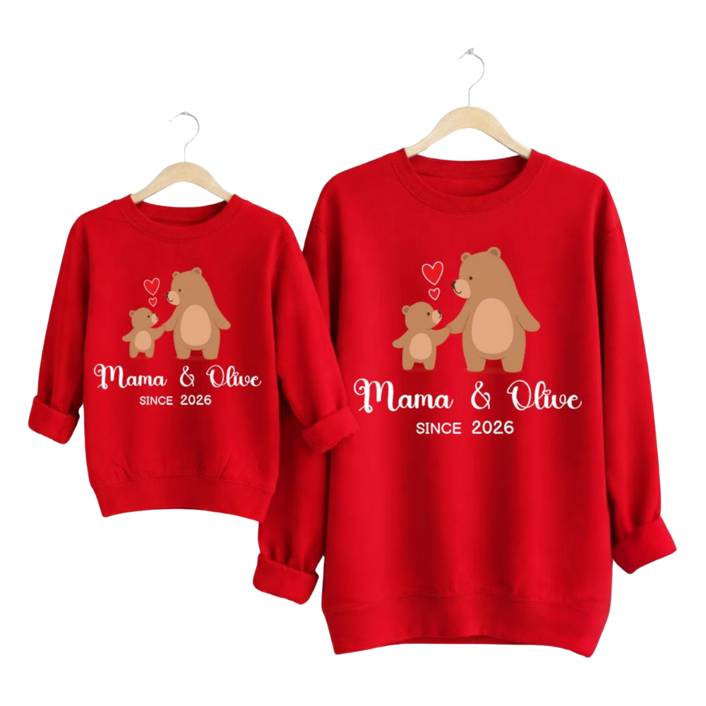 Custom Bear Mama And Mini Sweatshirt Matching, Custom Mommy And Baby Bear Sweatshirts ET1508