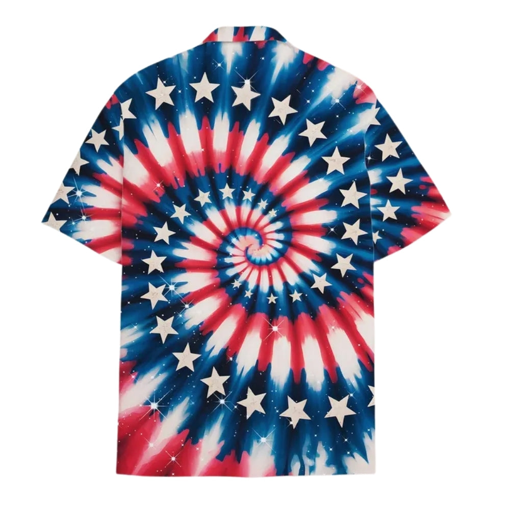 Tie Dye Red White And Blue Hawaiian Shirt For Men Women, Patriotic Hawaiian Shirts For 4th Of July HE0191