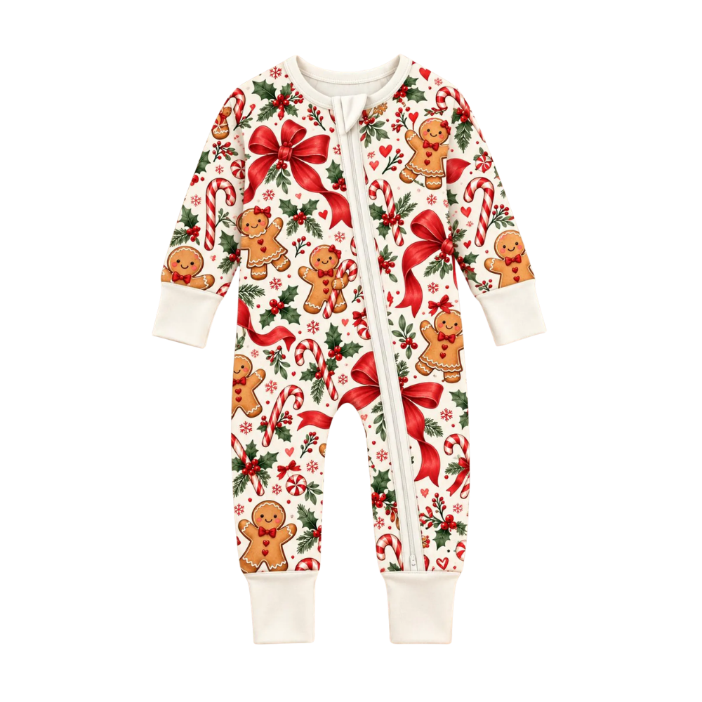 Gingerbread Baby Girl Convertible Zippy Romper, Christmas Baby Romper Convetible BB0928