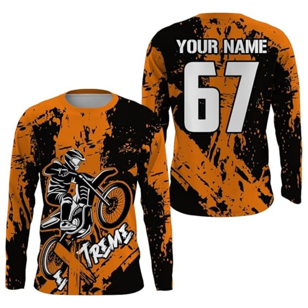 Custom Rider Dirt Bike Long Sleeve Jersey Mens Green, Custom Racing Dirt Bike Shirts MZ0076