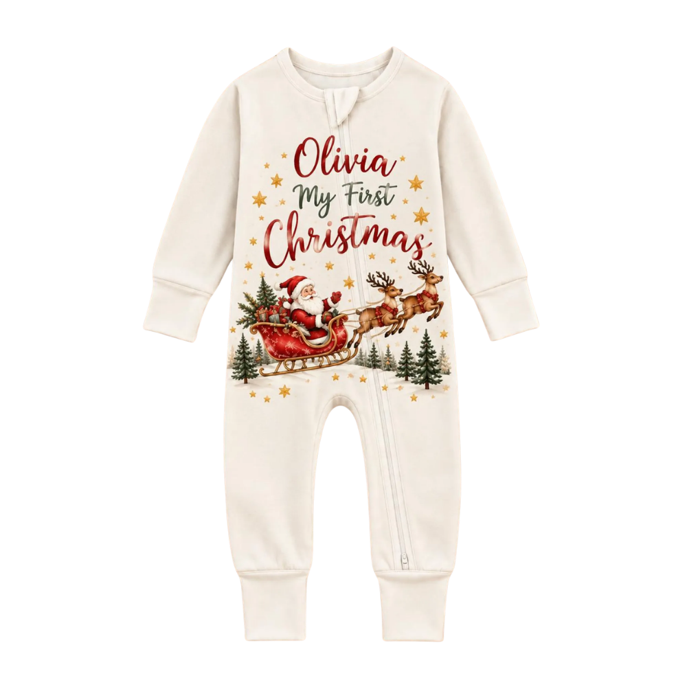 Personalized My First Christmas Baby Convertible Zippy Romper, Custom Christmas Convertible Baby Romper BB0929