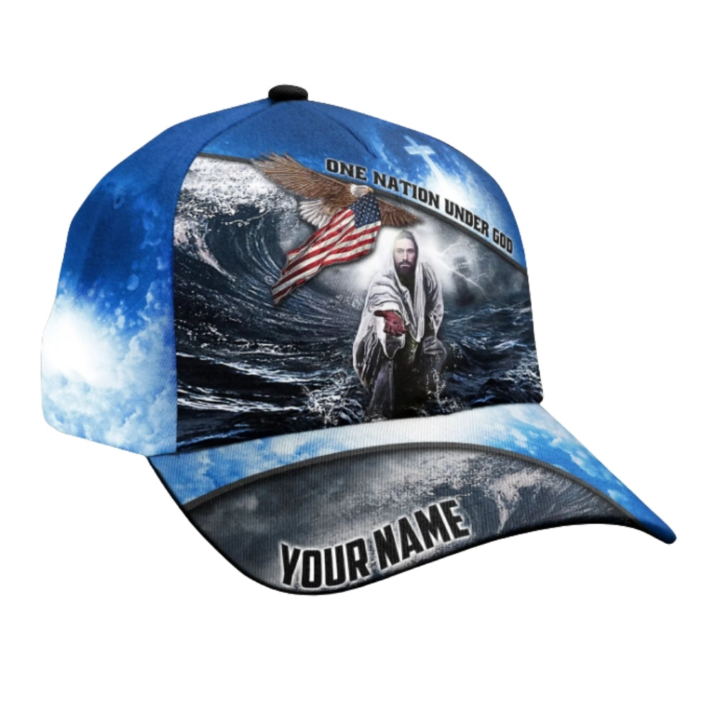 One Nation Under God Custom Jesus Eagle USA Flag Baseball Cap, Custom Christian Faith 3D Printed Cap CP0480
