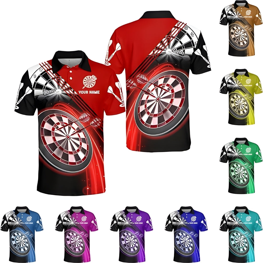 Custom Red Lightning Dart Men's Polo Shirts For Team, Custom Darts Shirts DZ0012