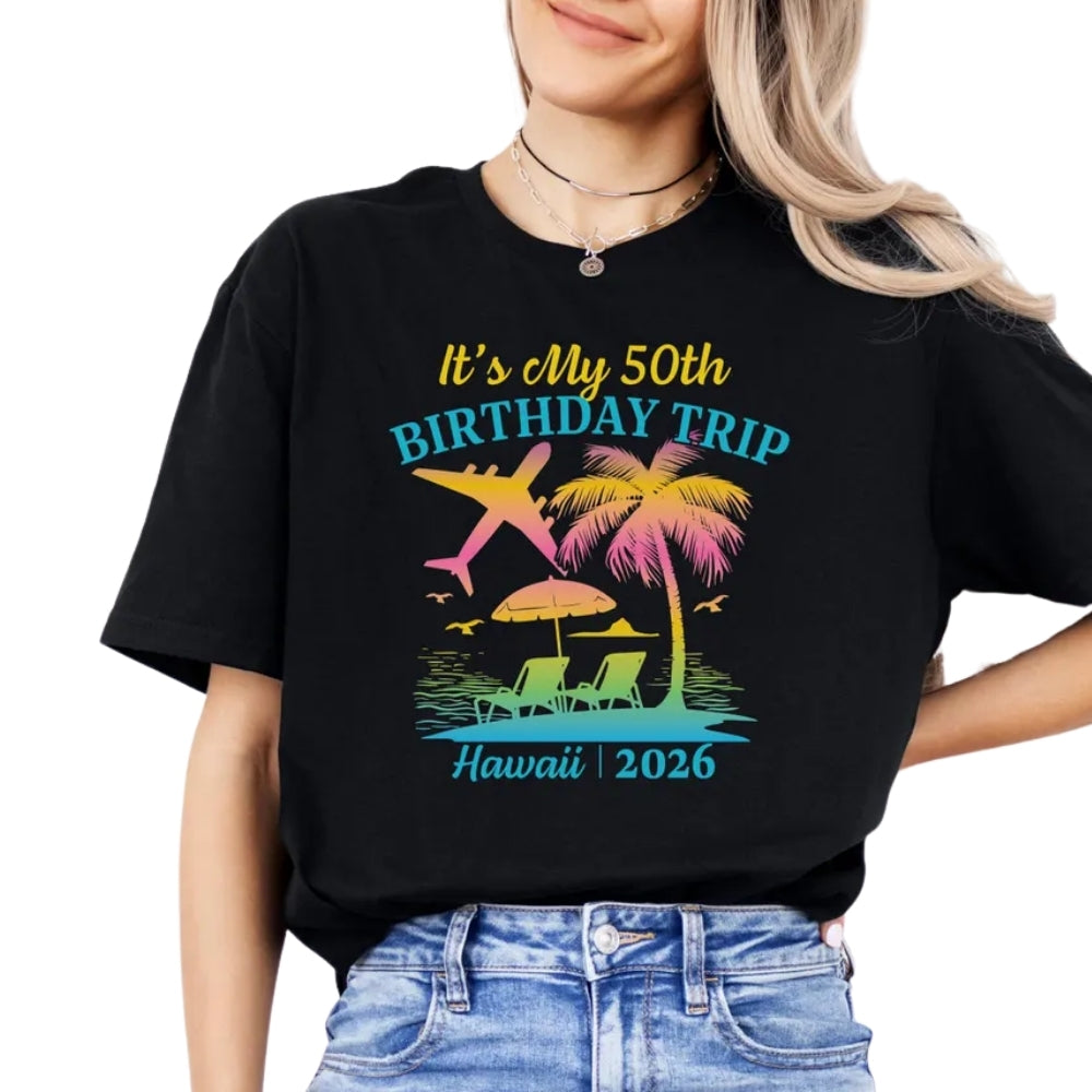 50th Birthday Trip Custom Matching Birthday Crew T Shirts, Personalized Vacation Birthday Matching Shirts ET0887