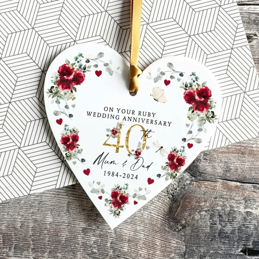 Custom On Your Ruby Wedding Anniversary Mom & Dad Ceramic Ornament, Custom 40th Anniversary Ornament WD0301