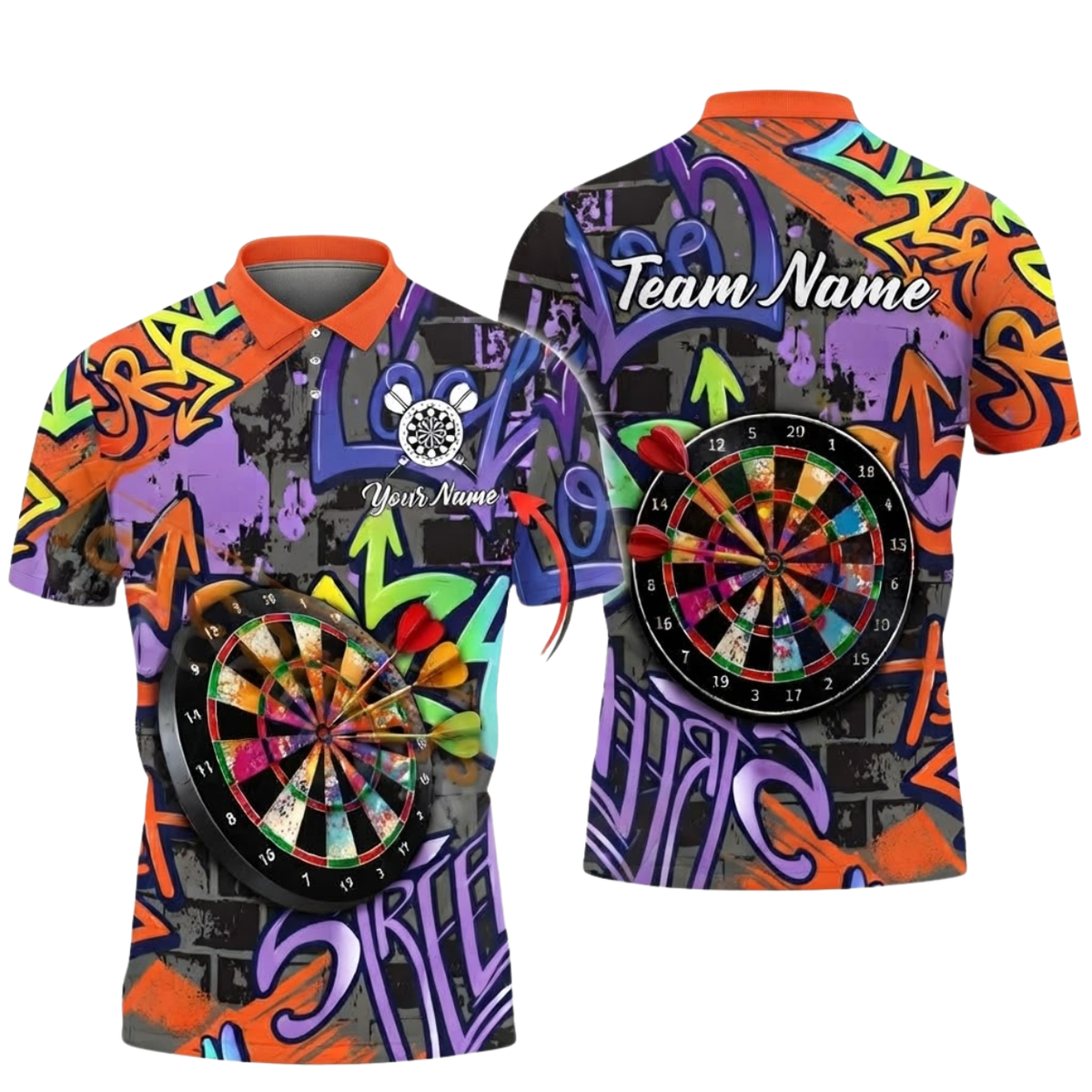 Custom Graffiti Colorful Darts Polo Shirt For Men, Custom Team Graffiti Dart Shirt DZ0176