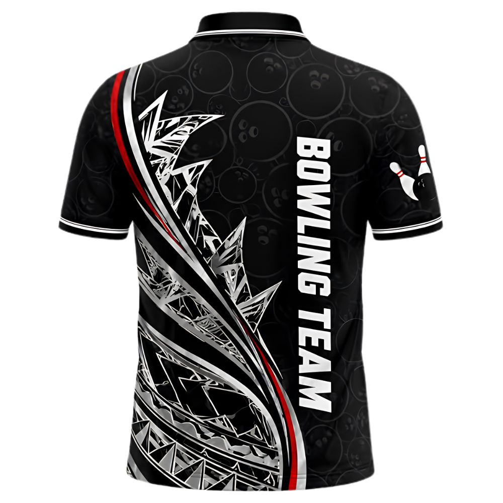 Custom Tribal Black Red White Bowling Polo Shirt For Men, Custom Tribal Bowling Team Shirt BZ0870