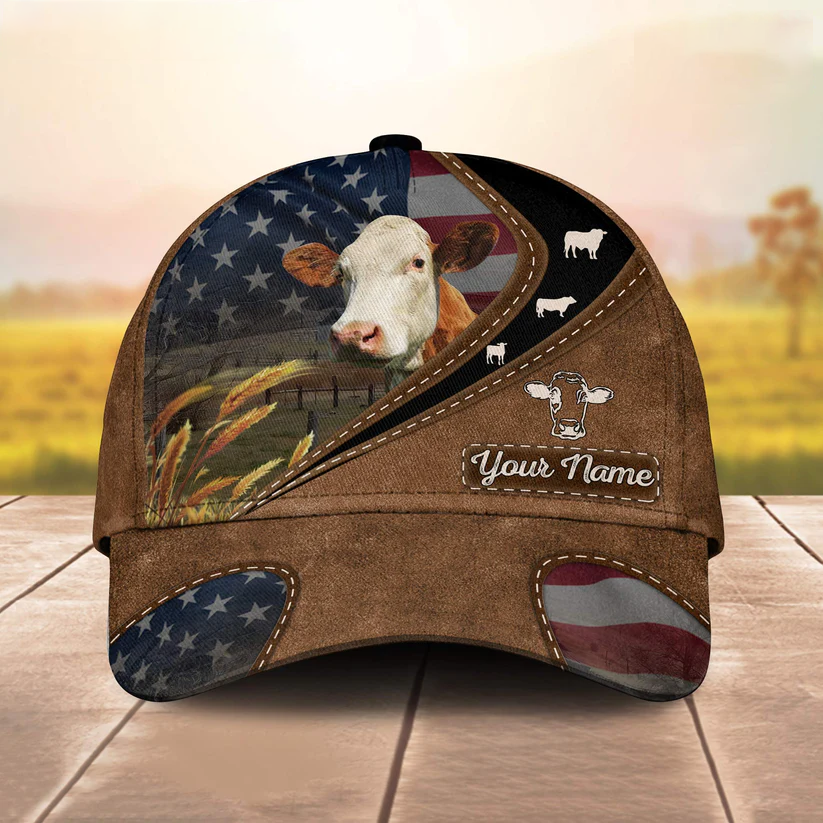 Simmental Leather Pattern American Customized Name Cap CA0105