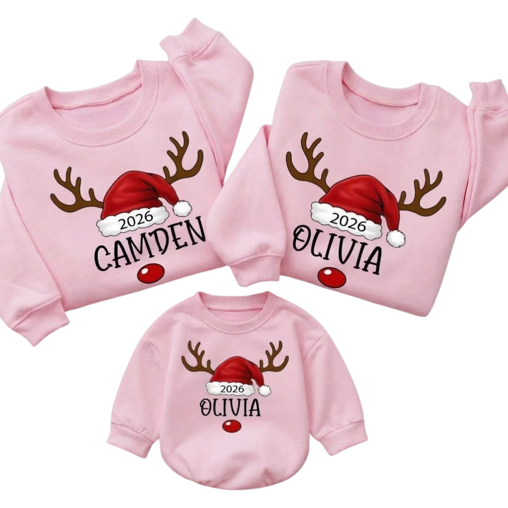 Santa Hat Custom Family Sweatshirt Matching With Name, Custom Christmas Family Sweater ET1698