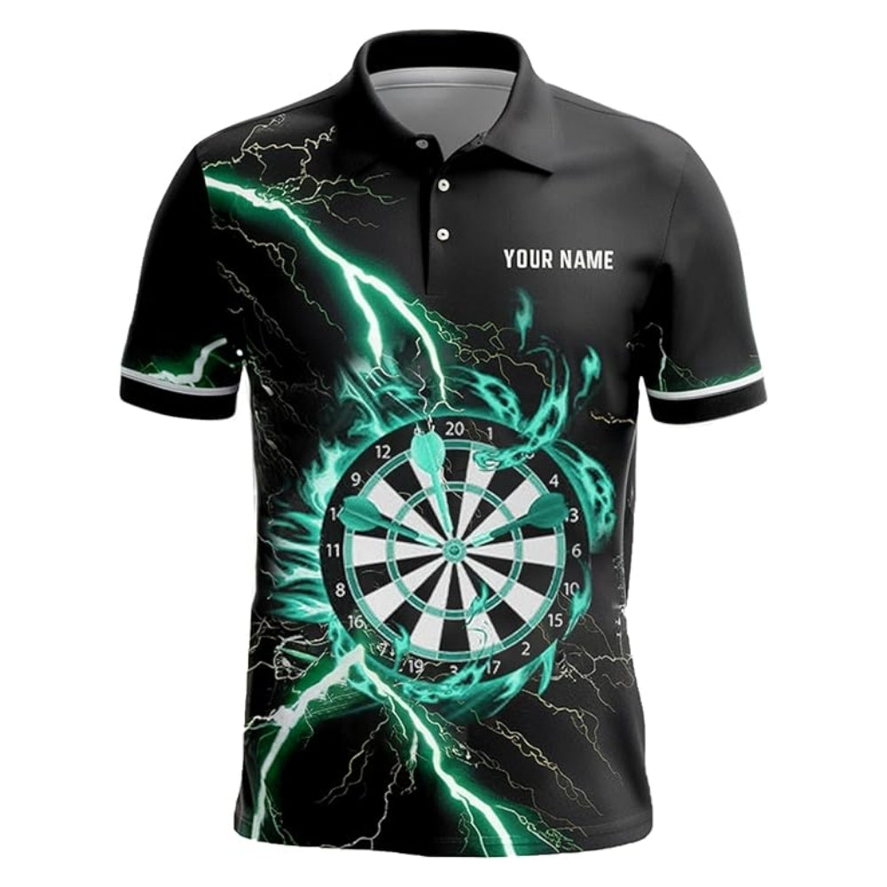 Custom Cyan Thunder Lightning Dart Polo Shirt For Mens, Custom Thunder Darts Team Shirts DZ0013