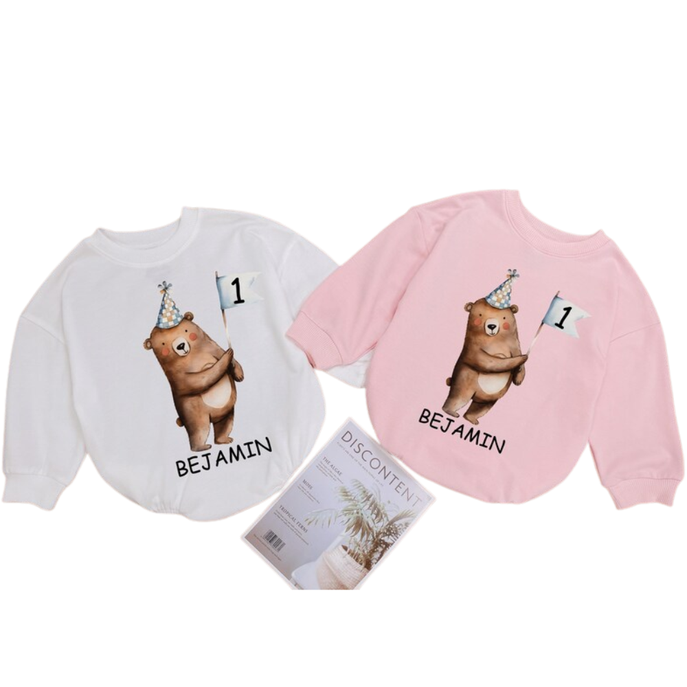 Custom Bear First Birthday Baby Romper Sweatshirt, Custom Bear 1st Birthday Romper Sweatshirt For Baby BB0547