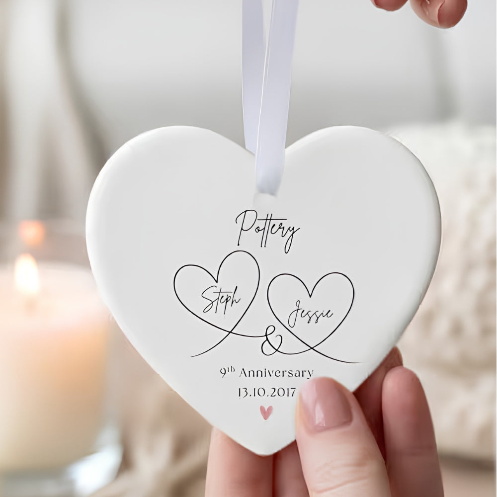 Personalized 9th Anniversary Ceramic Ornament, Custom 9 Years Wedding Anniversary Ornament WD0302