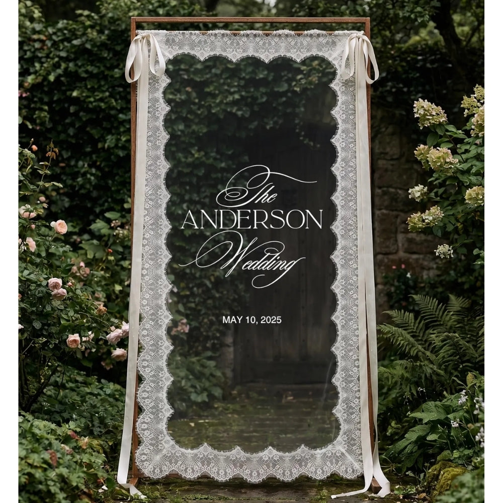 Personalized Wedding Day Lace Welcome Banner, Custom Wedding Welcome Sign WD0388