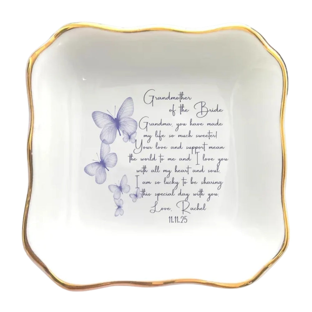 Personalized Butterfly Wedding Ring Dish For Grandmother Of The Bride, Personalized Grandmother Of The Bride Jewelry Dish WD0154