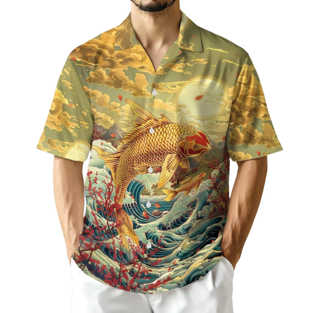 Golden Koi Fish Hawaiian Shirt Mens, Koi Fish Lover Hawaiian Shirt HE0604