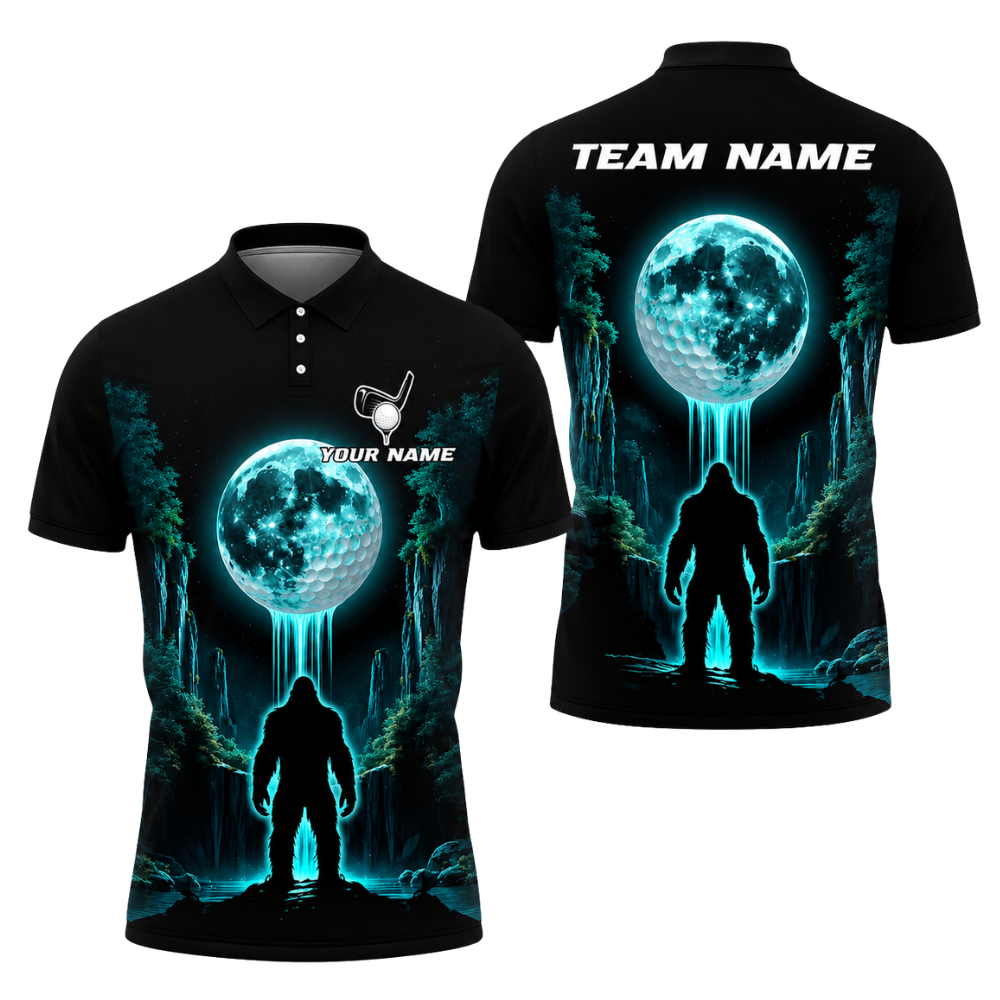 Custom Neon Green Bigfoot Golf Polo Shirt Mens, Custom Sasquatch Bigfoot Golf Team Shirts GZ0293