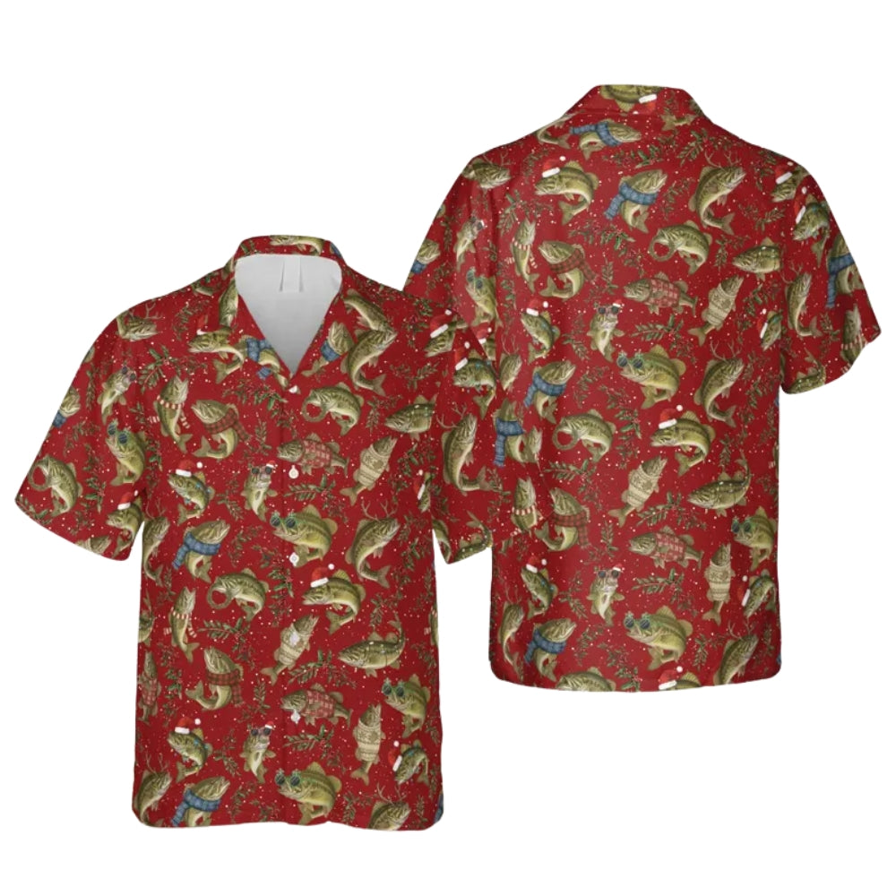 Xmas Bass Fishing Hawaiian Shirt For Mens, Christmas Fishing Shirts ET0031