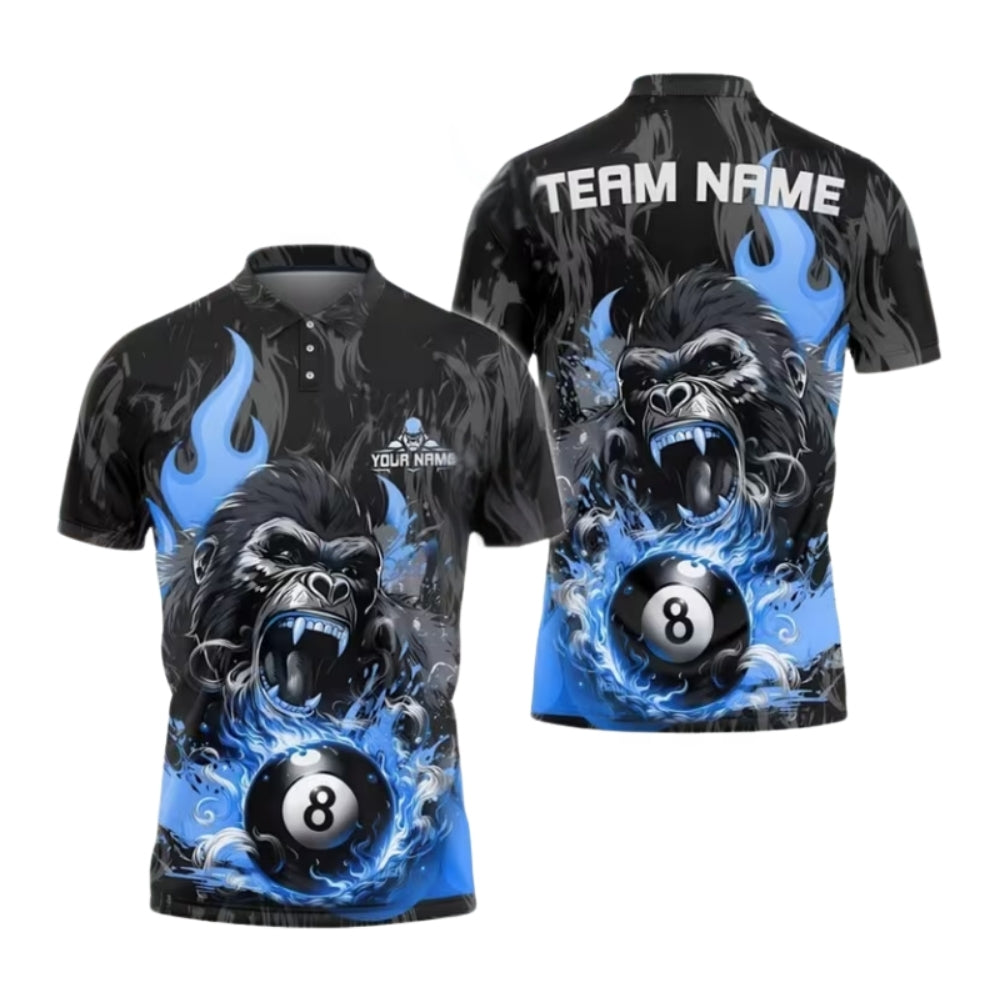 Custom Gorilla 8 Ball Billiard Men's Polo Shirts, Custom Gorilla Billiard Shirts For Team BIU0001