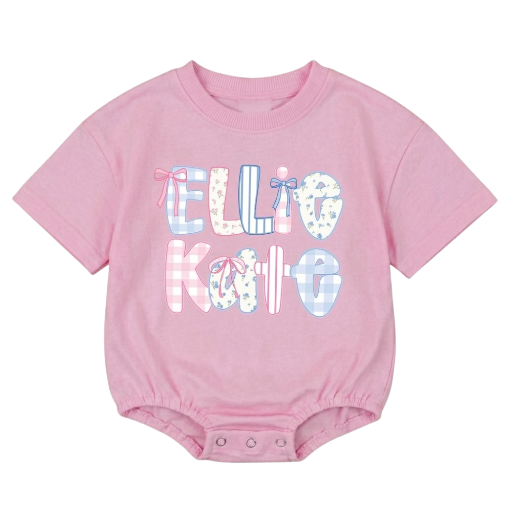 Custom Name Preppy Floral Baby Girl T Shirt Bubble Romper, Personalized Baby Romper BB0189