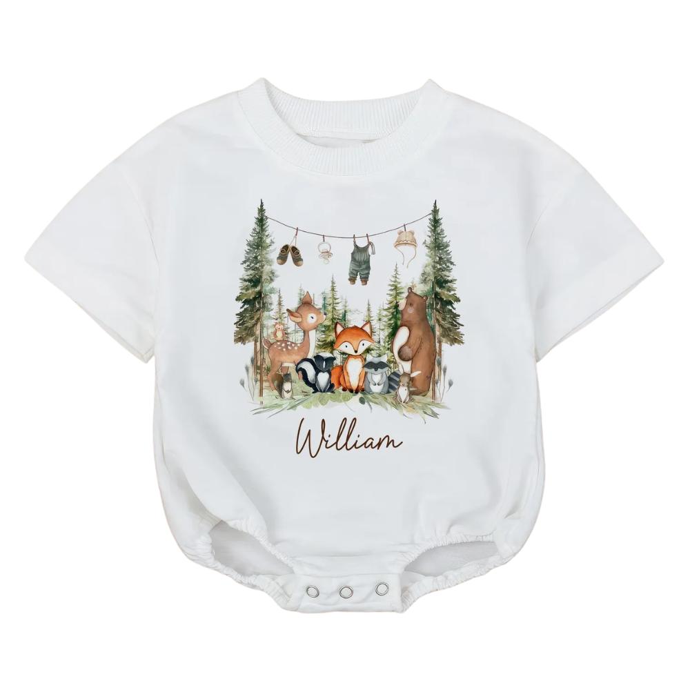 Personalized Woodland Animals Baby Boy Romper Sweatshirt, Custom Forest Animal Baby Romper Sweatshirt BB0096