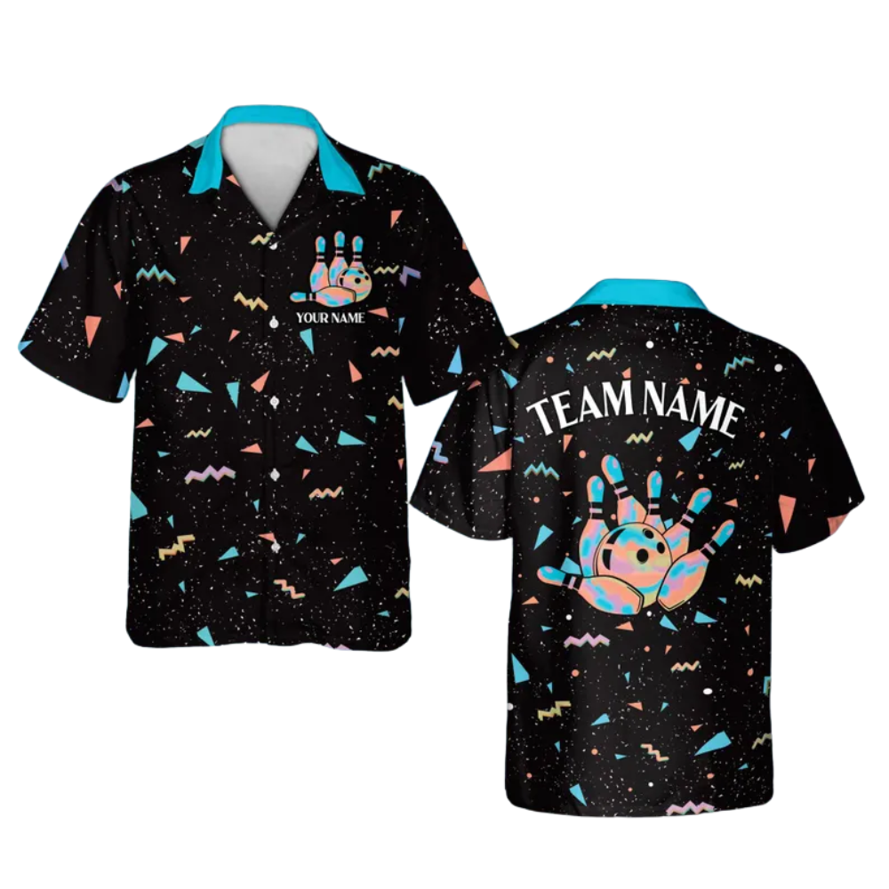 Custom Geometric 80s 90s Retro Bowling Hawaiian Shirts For Men Women, Custom Retro Bowling Shirts For Team BE0133